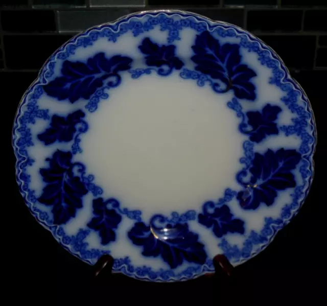 Antique Johnson Brothers Flow Blue Plate Normandy Ivy Pattern Gold Accents 1913