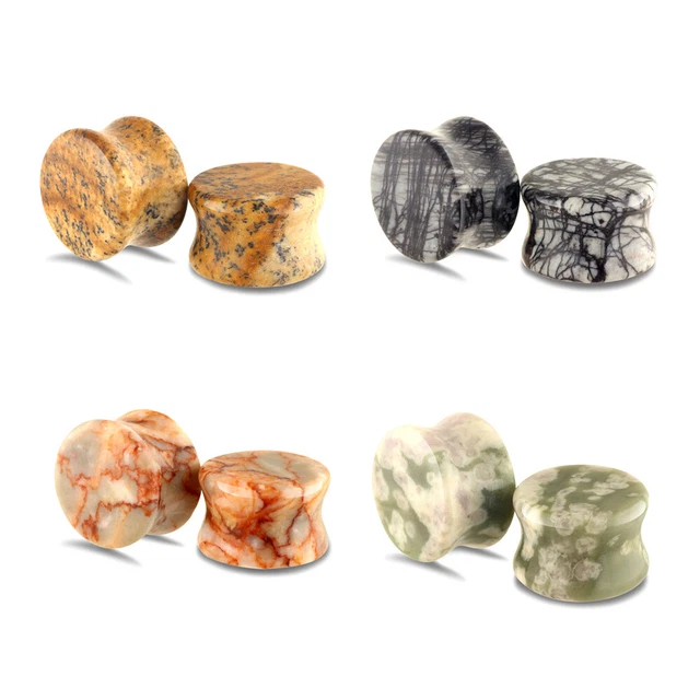 2pcs Marble Natural Stone Ear Plug Double Flared Flesh Tunnel Stretcher Piercing