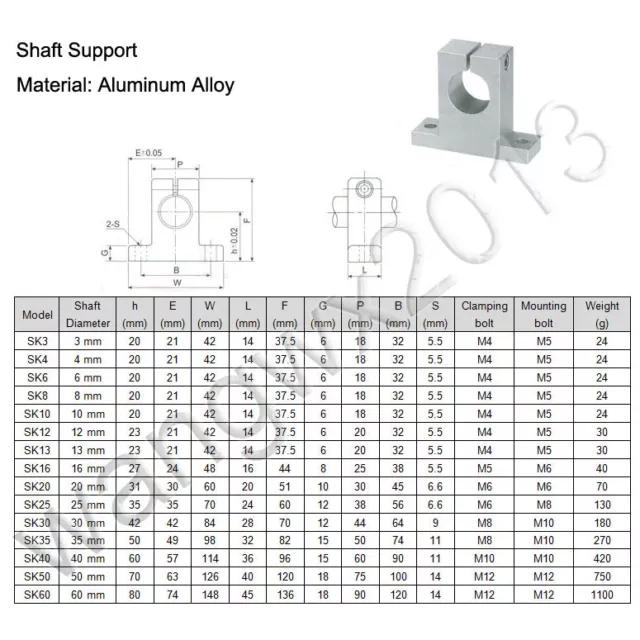SK8/10/12/13/16/20 Bearing Aluminum CNC Linear Rail Shaft Guide Support Bracket 3
