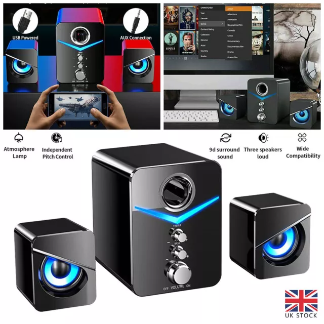 Surround Sound System LED Speakers Gaming Bass USB Wired for Desktop Computer PC