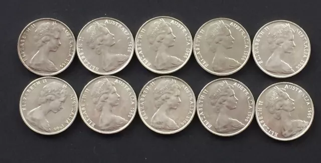 10 x 1966 Australian Round 50 Cent Coin - 80% pure silver  Year : 1966