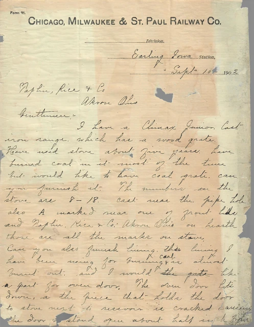 1902 Chicago, Milwaukee & St. Paul Railway Company 2-Page Letter Form 91 - Rare