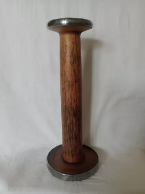 Industrial Art Wood And Metal Candlestick Made From Industrial Spool/Bobbin