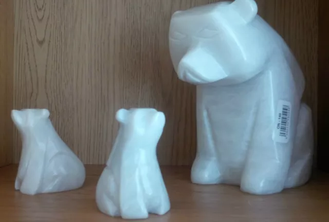 British Fossil 7" White Marble Polar Bear + 2 Cubs ~ Gift Set