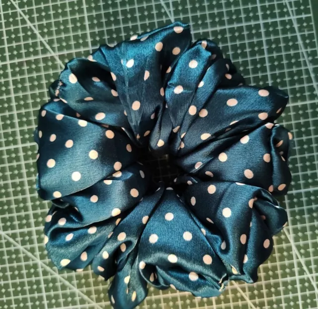 Extra Large Hair Scrunchie Handmade Ladies Polka Dot Satin/Turquoise/Fuchsia 