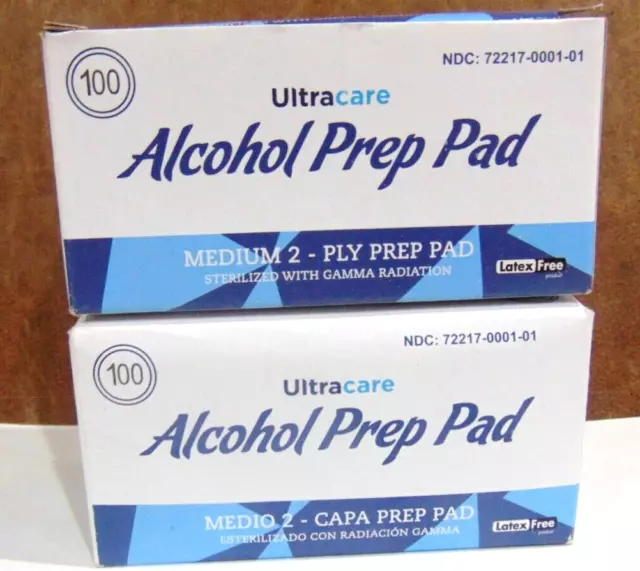 Totalmente Nuevo-200 cuentas Ultracare Alcohol Pre Pad - Mediana 2 capas Almohadilla de preparación - Expiración 04/2024