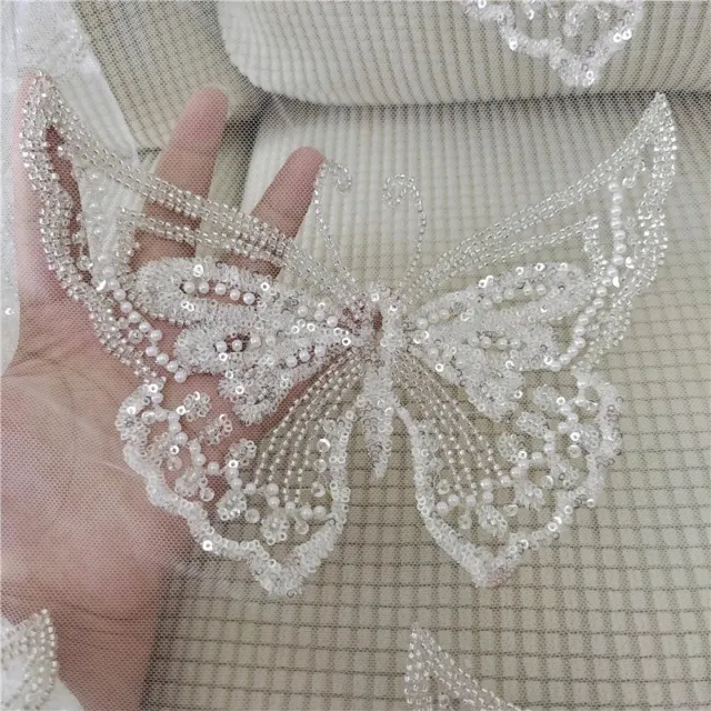 1PC Glitter Sequin Butterfly Applique Beads Patch Sew on Veil DIY Wedding Dress