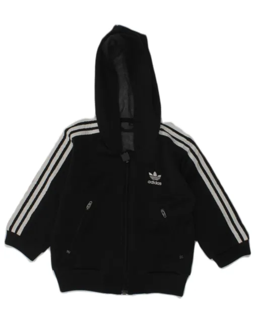 ADIDAS Baby Boys Zip Hoodie Sweater 18-24 Months Black Polyester AD01
