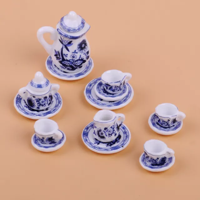 1/12th Dolls House Miniature Dining Ware Chinese Ceramic Tea Set Blue Flower