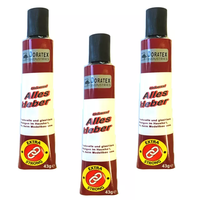 ( 4,26€/ 100g) 3x 43g Universal Adhesivo Extra Fuerte Metal Cristal Madera Goma