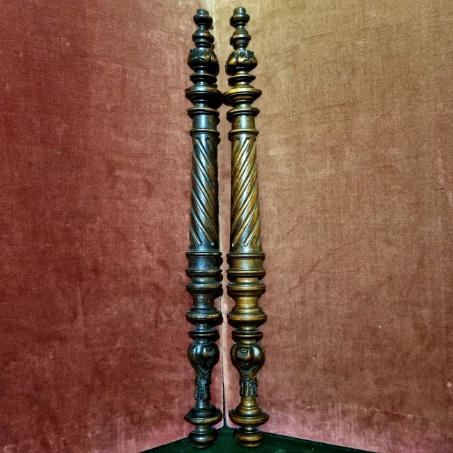 2 Wall spiral acanthus leaf carving column Antique French architectural salvage