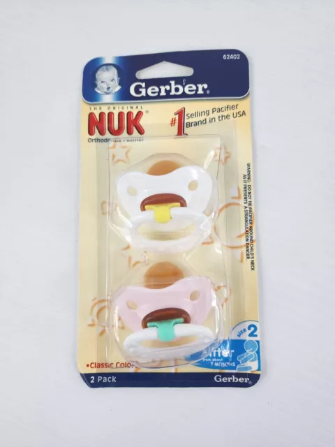 Gerber Nuk Ortho Latex Pacifiers Newborn Size 2 -  2 Pack White & Pink VTG