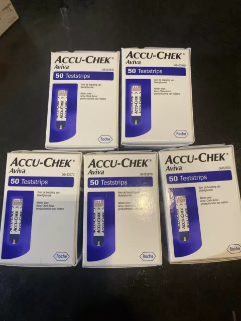 Accu-Chek Aviva Blood Glucose Test Strips - 5 X Boxes Of 50 - Dated Feb 2025