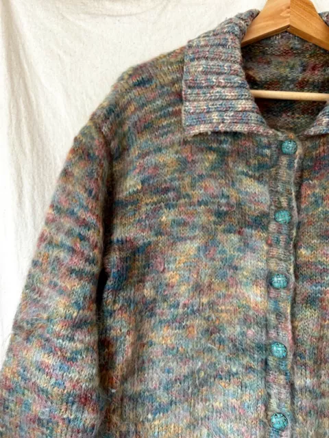 Vintage Hand Knitted Mohair Cardigan. Size. S/M. Multicoloured.