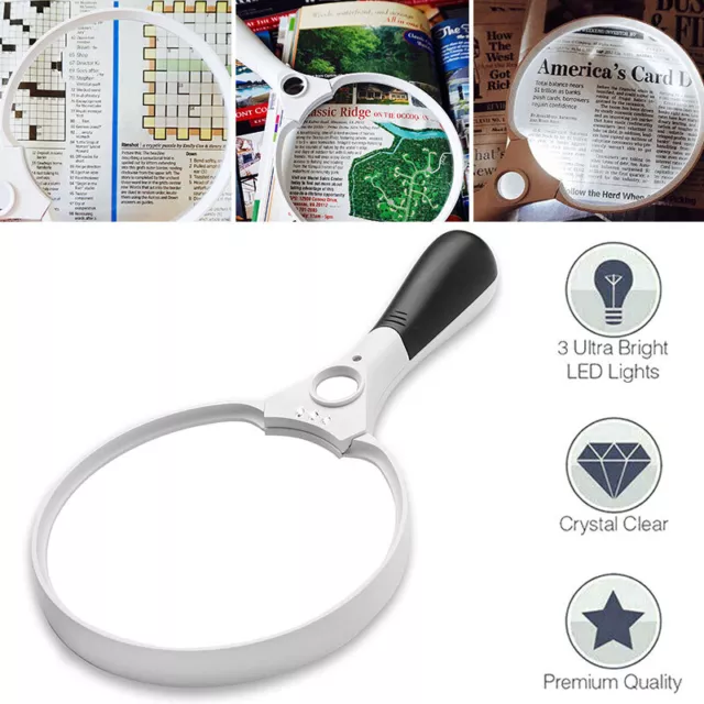 25X Extra Large Magnifying Glass With 3 LED Light Hand Magnifier Seniors Reading