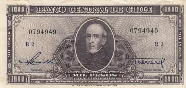 Chile banknote 1000 pesos (1947)  P-116  VF