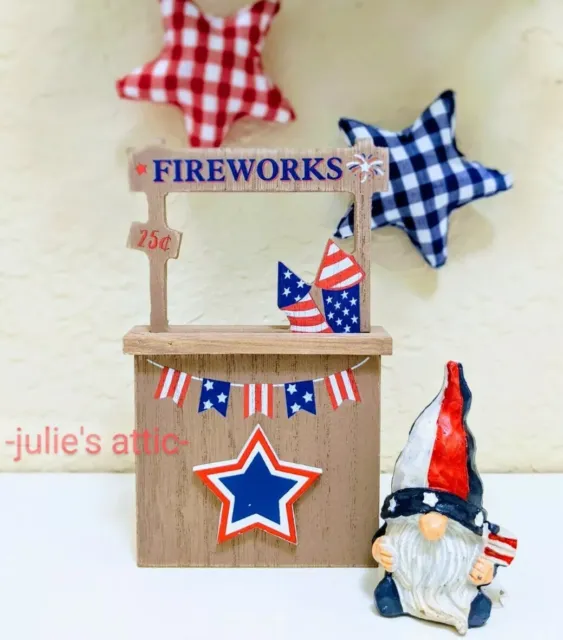 Fireworks Stand and Mini Gnome Patriotic Decor - July 4th - NEW - 2022🇺🇲