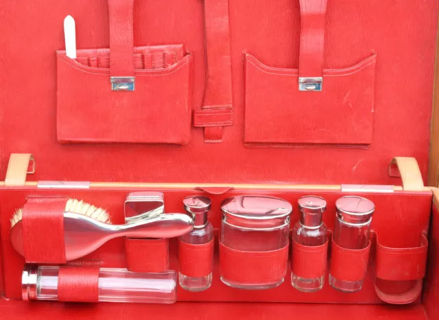 Art Deco Leder rot Parfum KOFFER Arzttasche Oldtimer Frankreich ca. 1930 chrome
