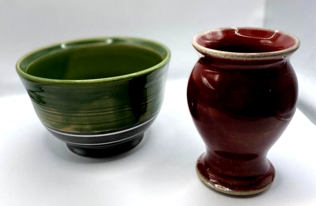 Pair Studio Art Ceramic Vase & Bowl Kelly Daniels Handmade Wheel thrown