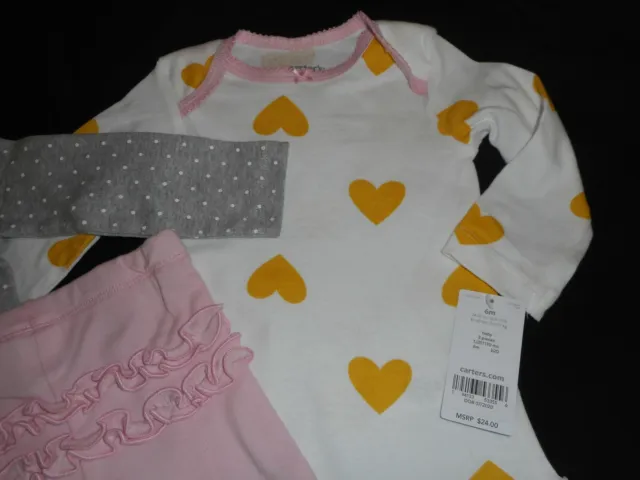 Cute Carters 3-Piece Bunny & Hearts Pants Outfit Clothes - Infant Size 6 Months 3