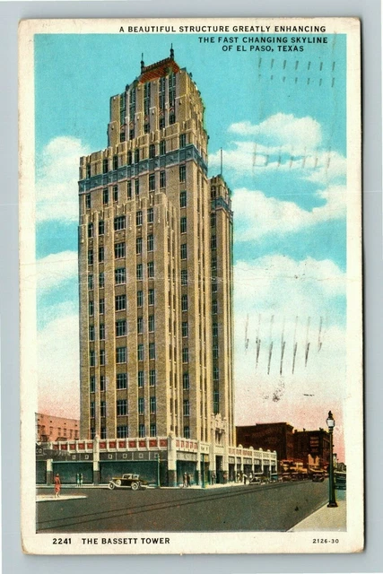 El Paso TX- Texas, The Bassett Tower, Outside View, Looking Up, Vintage Postcard