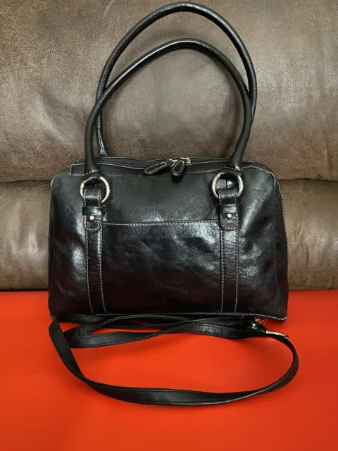 EUC Giani Bernini Black Leather Satchel Crossbody Pockets Zip Soft Handbag