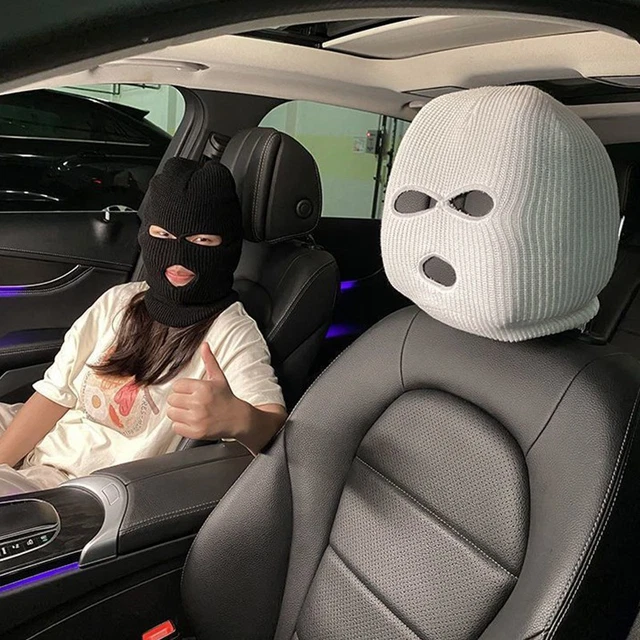 Funny Big-Eyes Car Headrest Covers - 4 Pack | Halloween Cartoon Human Face Mask | Universal Fit For Most Cars & Trucks | Spooky Seat Protector Decor