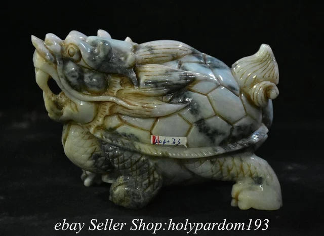 4" Old Chinese Natural Emerald Jade jadeite Carved Dragon Turtle Statue
