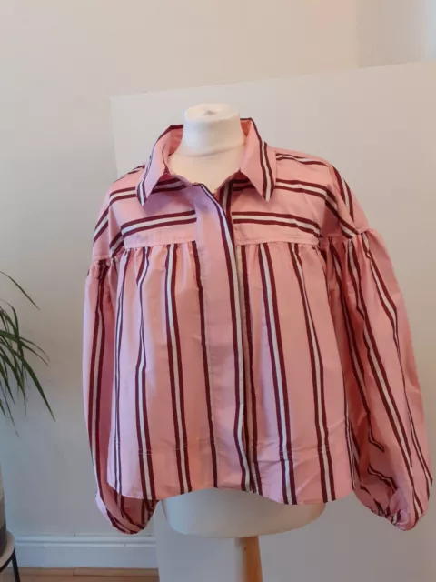 Anthropologie Long Sleeved Striped Blouse, Pink