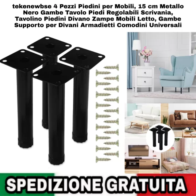 4pz Piedini x Mobili, 15cm Metallo Nero Gambe Tavolo Piedi Regolabili Scrivania