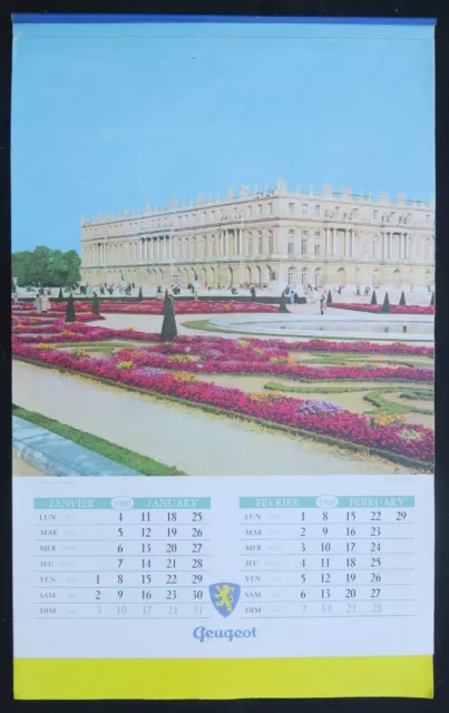 Calendrier 1960 PEUGEOT Château Versailles Chambord Garage calendar Kalender