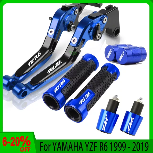 For YAMAHA YZF R6 Motorcycle Adjustable Brake Clutch Levers Grips Handlebar Kit 3