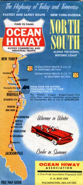 1950s Ocean Hiway New York to Florida Vintage Guide and Map