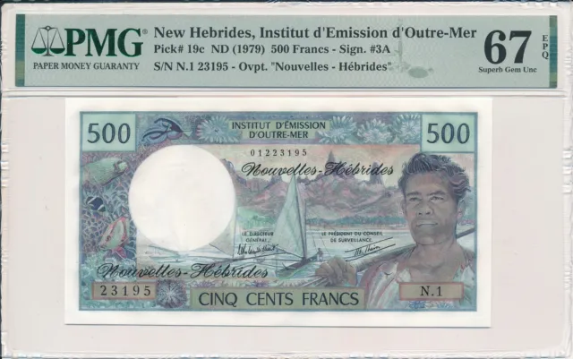 Institut d'Emission d'Outre-Mer New Hebrides  500 Francs ND(1979)  PMG  67EPQ