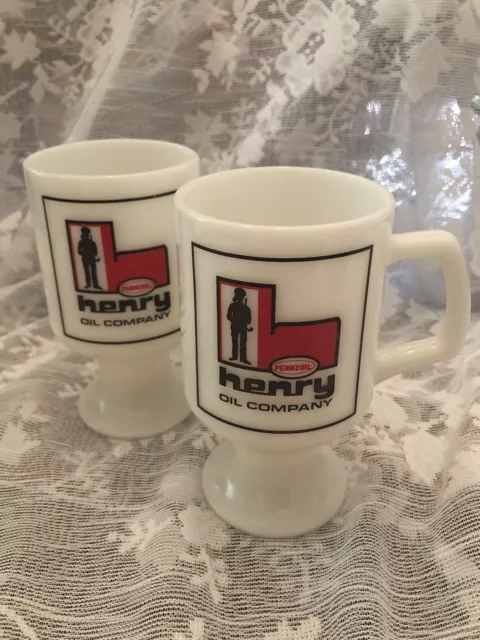 Vintage Pennzoil Advertising Henry Oil Company Pedestal Coffee Mug Set Of 2
