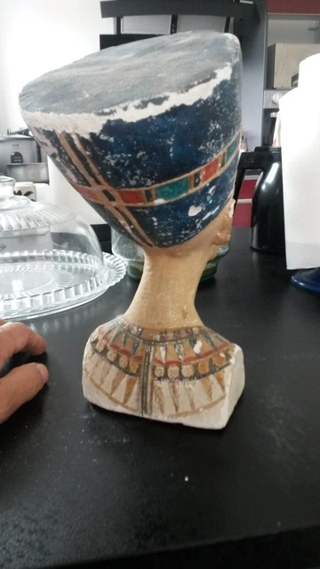 Rare Buste Ancien  De Nefertiti Egypte Platre Peint 8