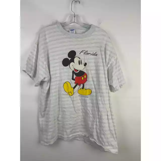 VTG The Walt Disney Company Blue White Striped Mickey Mouse T Shirt Mens XL