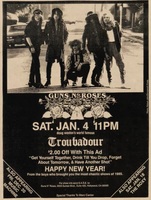 GUNS 'N' ROSES Concert Window Poster - Troubadour, Hollywood 1986 - reprint