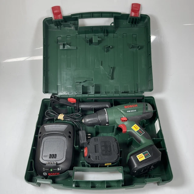 BOSCH 18V CORDLESS Combi Drill with 2 Batteries, Case & Charger - PSB ...