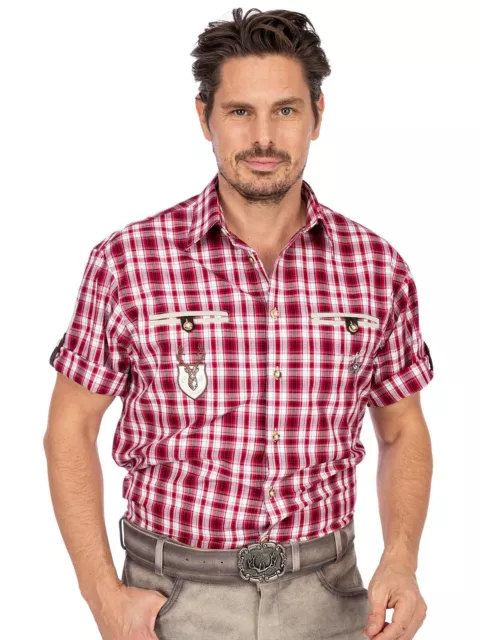 OS-Trachten Trachtenhemd karo mix Halbarm Eddi rot