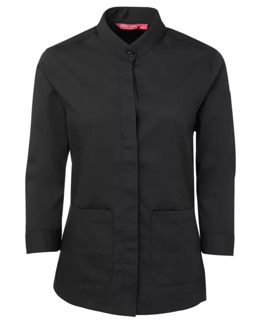 JB's Wear Ladies Mandarin Collar 3/4 Hospitality Black Shirt W/ Concealed Button