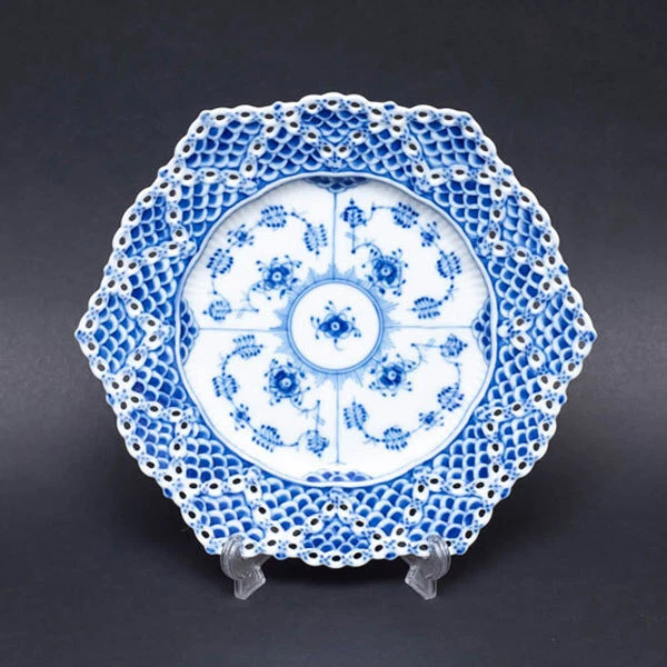 Royal Copenhagen Blue Fluted Full Lace Double Hexagonal Plate