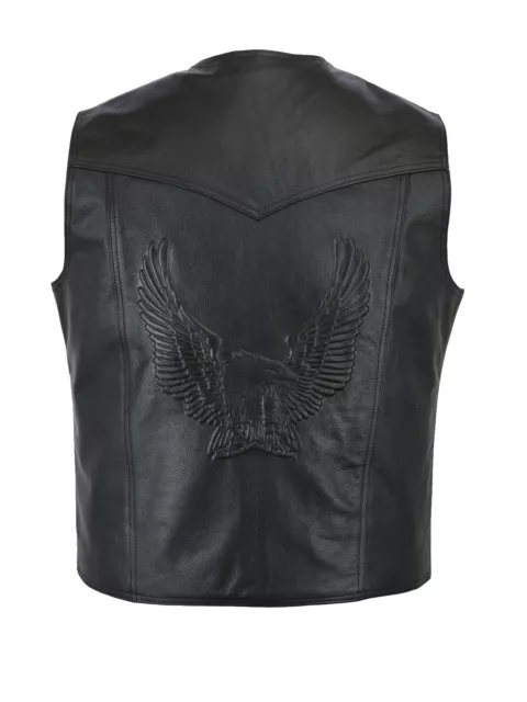 Leather Waistcoat Biker Vest Motorcycle Motorbike Leather Vest Embossed Eagle