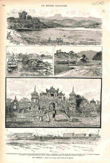 TONKIN Cochinchine Indochine Pagode des Supplices Hanoi Vietnam OLD PRINT 1883