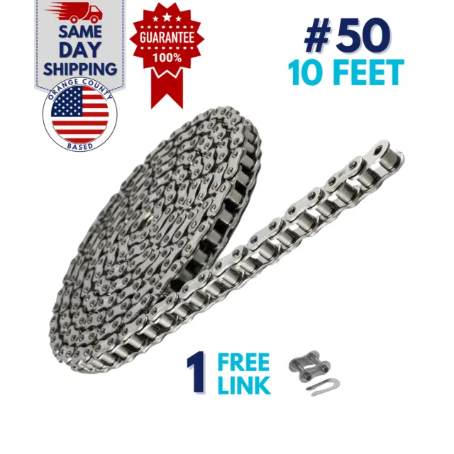#50 SS Stainless Steel Roller Chain 10 Feet with 1 Connecting Link