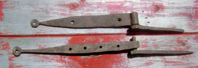 ANTIQUE WROUGHT IRON STRAP HINGES w/ Pintles 18th C MAINE BARN