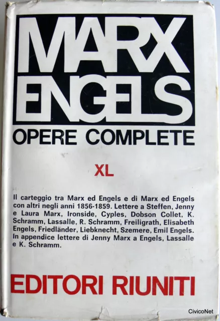 Karl Marx Friedrich Engels Opere Complete Xl Carteggio 1856-1859 Editori Riuniti