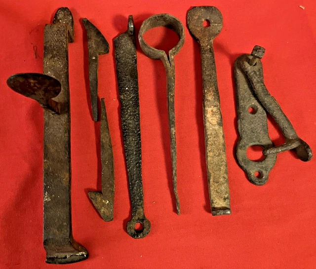 Antique Latch/Lock Primitive Blacksmith Hand Forged Barn Door Gate Hooks Pegs