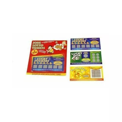 Pack of 3 Fake Joke Lottery Lotto Ticket Scratch Cards. Lottery Laughs