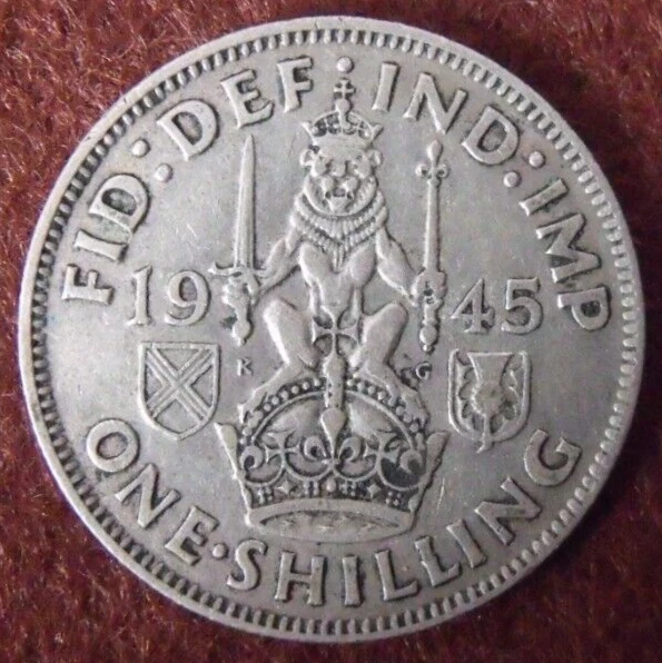 1945 GEORGE VI  SILVER SHILLING  ( 50% Silver )  British 1s Coin.   44